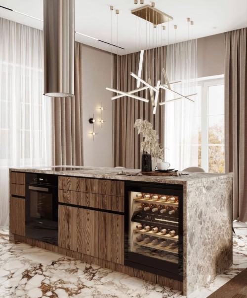 Kuchnia drewno i biel inspiracje styl glamour