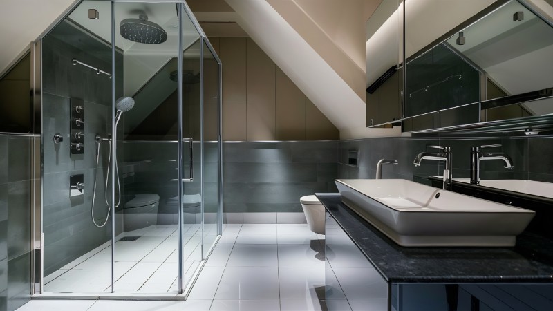 Mała łazienka na poddaszu z prysznicem